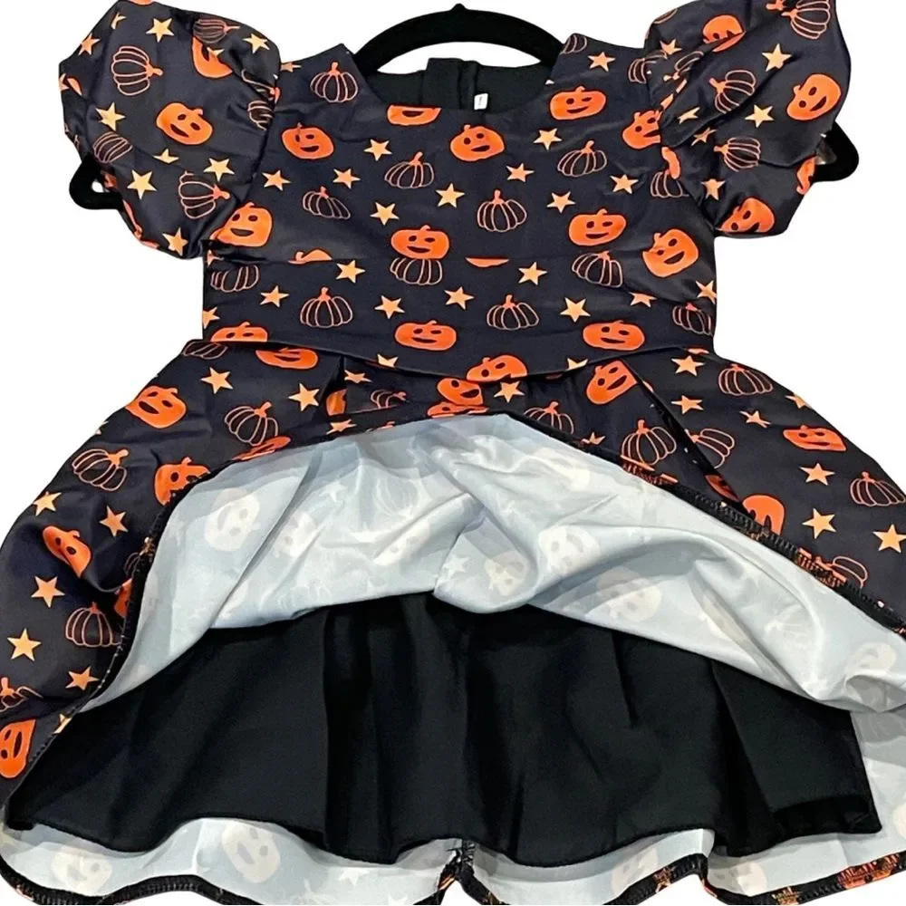 Pumpkin Print Kids Costume Dress